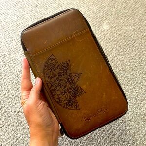 Leather engraved travel wallet/clutch